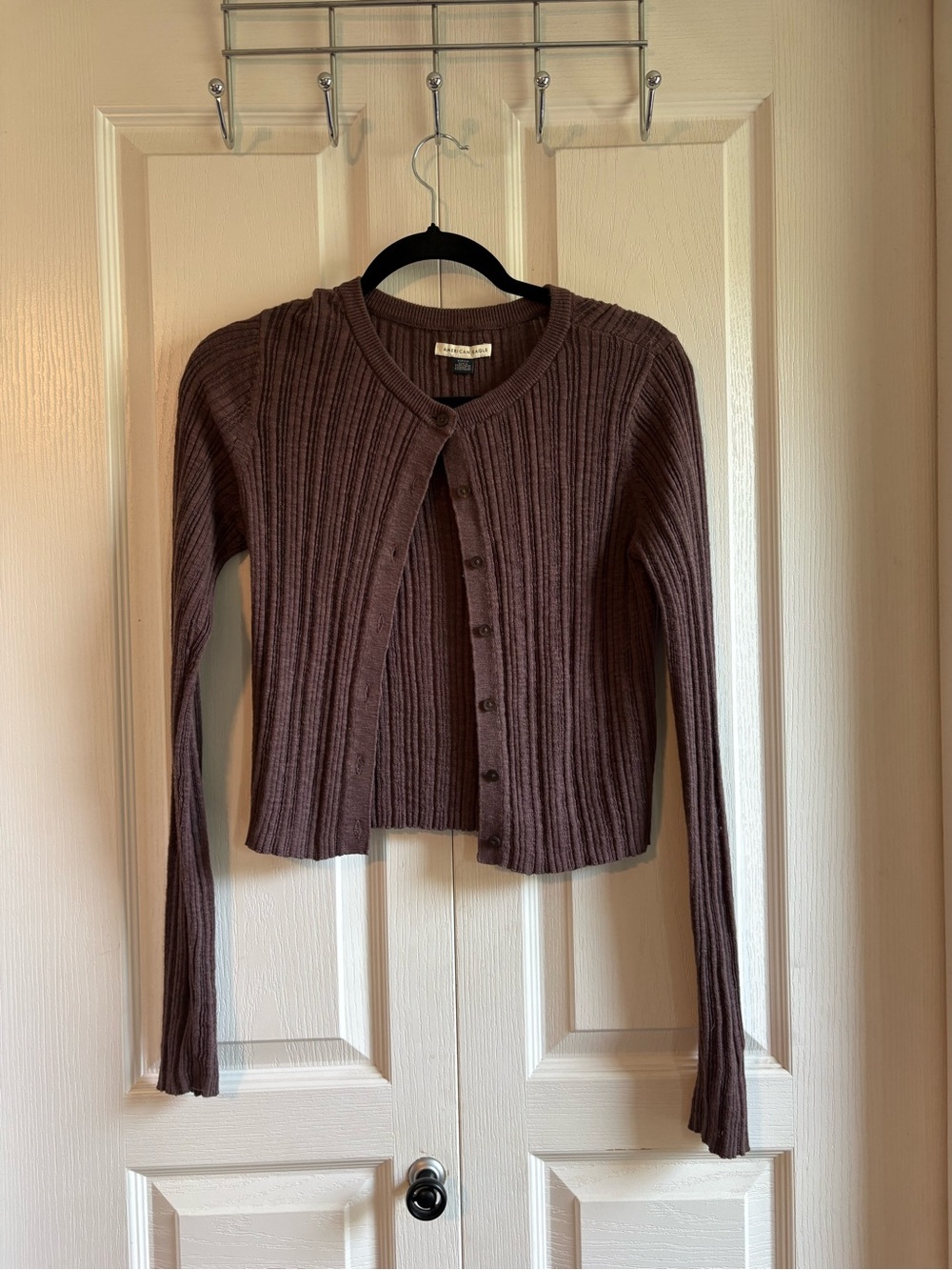 Ribbed Button-Front Women’s Sweater Cardigan - eggplant